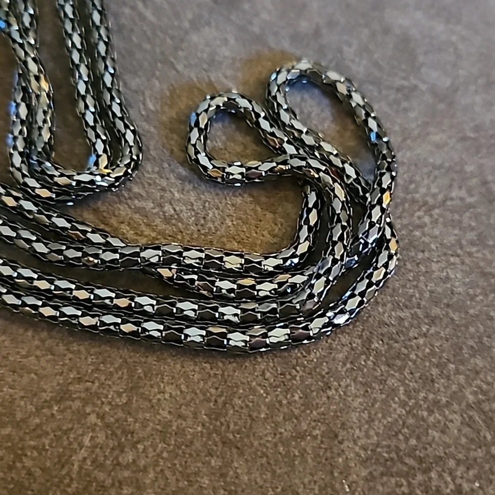 Vintage Long Gunmetal Mesh Infinity Knot Sweater Necklace